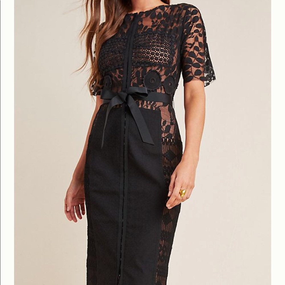 Anthropologie Black Lace Sheath Dress
